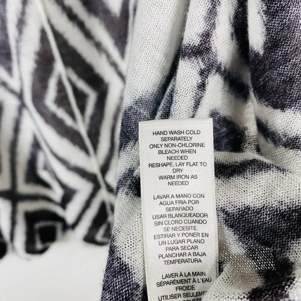 Chico's Size Large 12 2 Modern Diamond Mona Open Cardigan Sweater Brown White